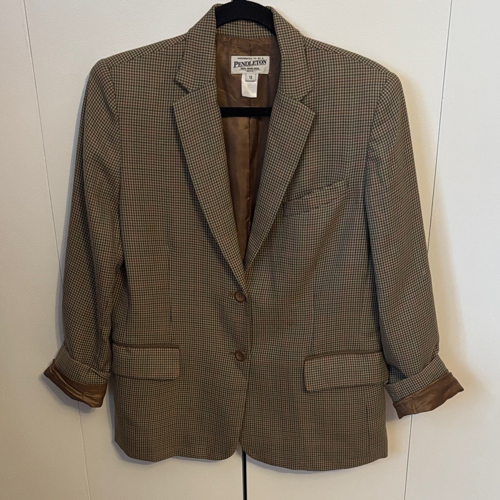 Vintage Pendleton Houndstooth Brown Red Green & Tan Blazer